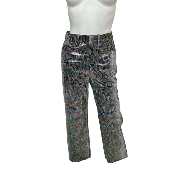 Rotate Birger Christensen Silver Viscose Snake Pu Straight Pants Size 34 - Picture 2 of 5